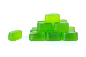 Image showing Pyramid maked from green fruit jellies