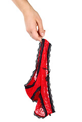 Image showing Sexy women's red lace panties hanging on the finger