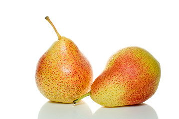 Image showing Pair of spotty yellow-red pears