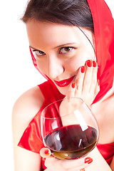 Image showing woman with glass of red wine 