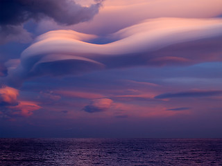 Image showing Unusual cloud over sea.