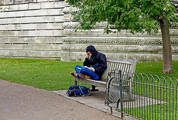 Image showing Student on London park bench