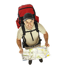 Image showing man with backpack and map