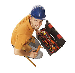 Image showing handyman and toolbox isolated on white