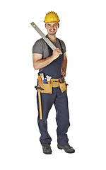 Image showing handyman with spirit level