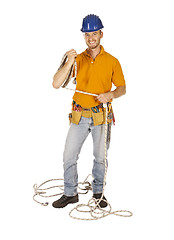 Image showing constructor worker and rope