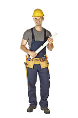 Image showing handyman with spirit level