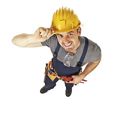 Image showing smiling manual worker on white