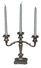 Image showing Three Silver Candles in a candle stick holder