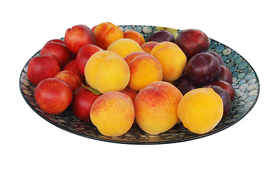 Image showing Paua Inlaid Dish wuth Plums, Peaches and Nectarines