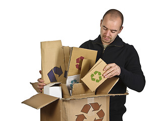 Image showing man recycling cardboard