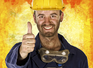 Image showing confident labourer thumn up