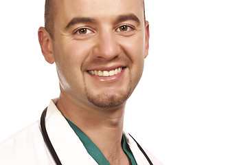 Image showing closeup medic portrait on white