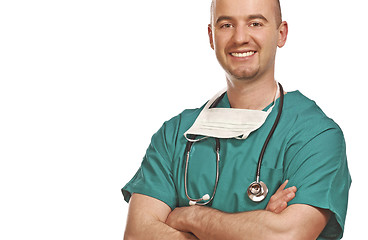 Image showing confident young doctor on white