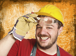 Image showing handyman with protection glass