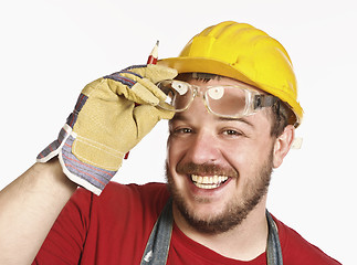 Image showing handyman with protection glass