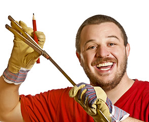 Image showing handyman and work  instrument