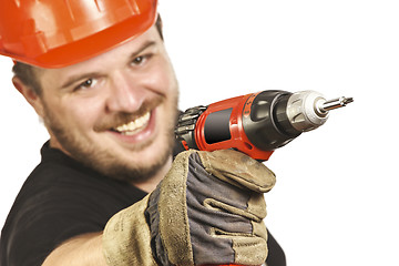Image showing closeup on handyman with drill