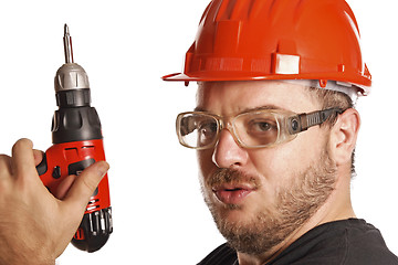Image showing handyman has fun with drill