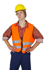 Image showing Young worker with visibility vest 