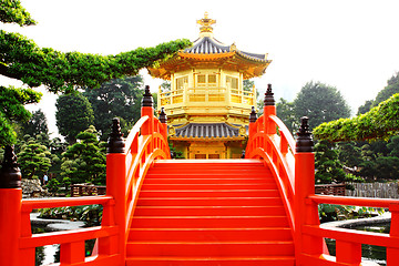 Image showing oriental golden pavilion of Chi Lin Nunnery and Chinese garden, 