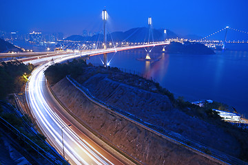 Image showing Ting Kau Bridge in Hong Kong at night 