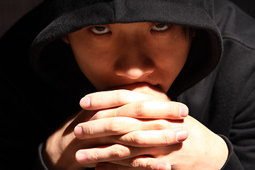 Image showing man look at the camera in hood