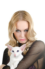 Image showing woman with oriental shorthair cat
