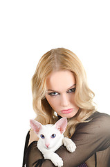 Image showing woman with oriental shorthair cat