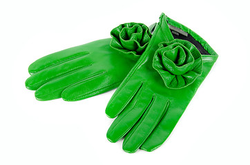 Image showing green female leather gloves
