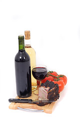 Image showing wine and smoked meat