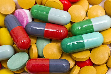 Image showing Multi color pills closeup