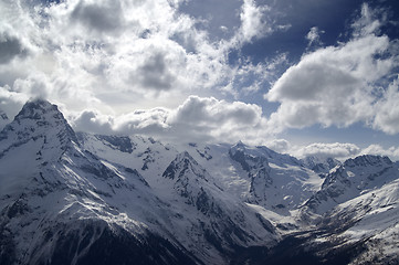 Image showing Hight mountains in clouds