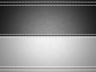 Image showing Black and grey horizontal stitched leather background