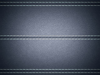 Image showing Dark Blue horizontal stitched leather background