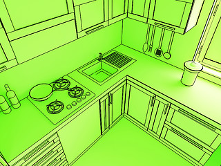 Image showing green kitchen 3d