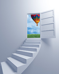 Image showing Stairway to the freedom and balloon