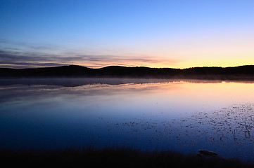 Image showing Landscape of lake sunrise at dawn