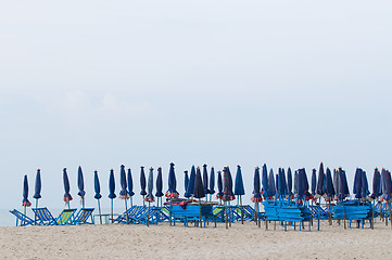 Image showing Blue beach chairs