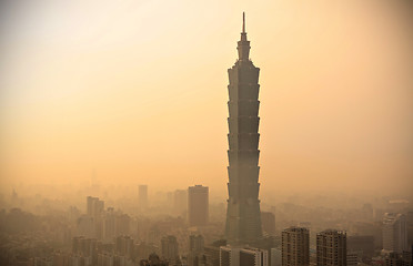 Image showing Taipei with heavy smog at sunset