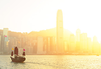 Image showing Hong Kong harbour with tourist junk