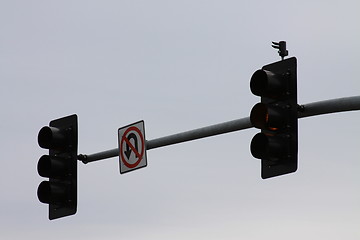 Image showing Traffic Lights and a Traffic Sign