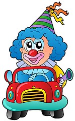 Image showing Cartoon clown driving car