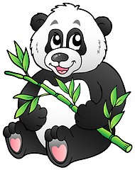 Image showing Cartoon panda eating bamboo