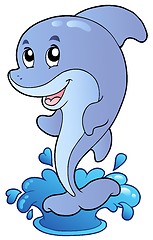 Image showing Cartoon standing dolphin