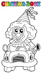 Image showing Coloring book with clown in car