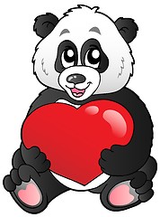 Image showing Cartoon panda holding red heart