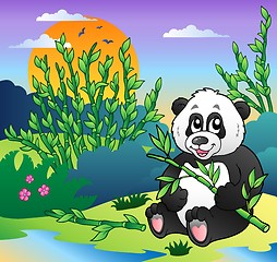 Image showing Cartoon panda in bamboo forest