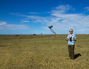 Image showing European Woman on safari in Kenya