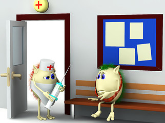 Image showing 3d character and doctor in the hospital